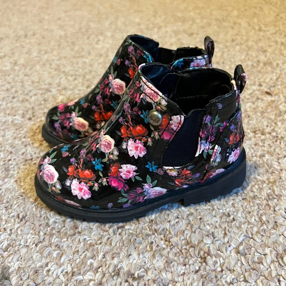 Blowfish Malibu Kids Floral Patent Ankle Boots Black Multi B101 Size 8